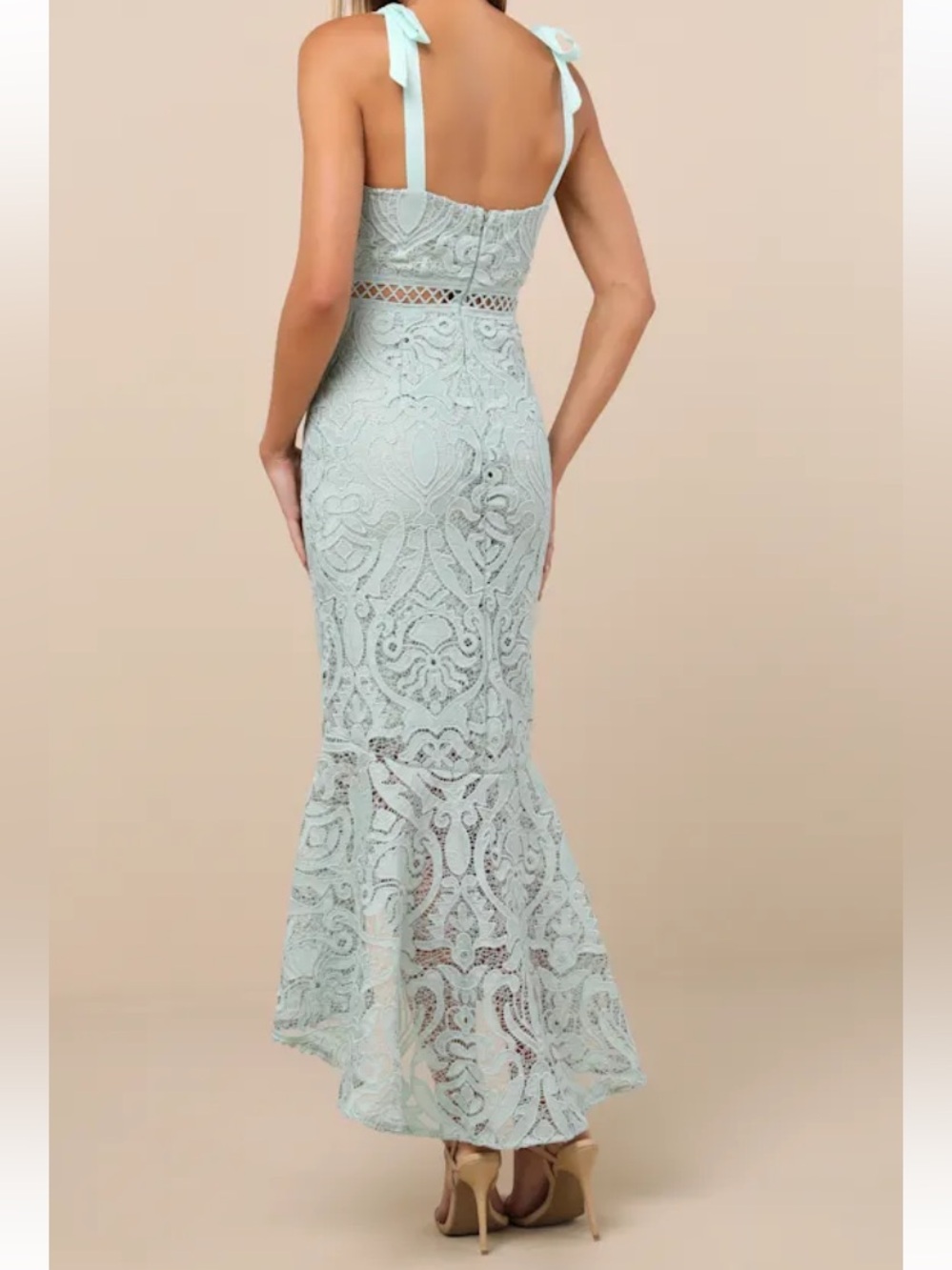 Won Your Heart Sage Green Lace Tie-Strap High-Low Midi Dress Size X Large - Picture 4 of 10